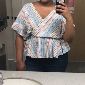 Francesca’s collections striped pastel blouse